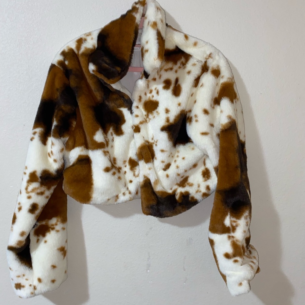 Missguided Tan and Cream Faux Fur Jacket